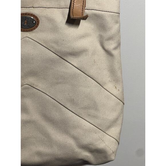 Fossil Jesse Large Pink Green Suede Canvas 2 Strap Tote Bag Purse and Keychain - Picture 7 of 8